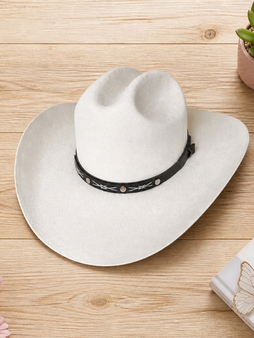 Women's Cream Western Cowboy Hat with Black Studded Band